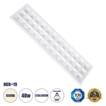 GLOBOSTAR® ZEUS 60972 Χωνευτό Panel Οροφής 120x30 με Anti Glare Reflector LED 48W 7200lm 120° CRI≥85Ra UGR<19 AC 220-240V IP20 Φυσικό Λευκό 4500K - Lumileds SMD Chip & TÜV SÜD Driver - Λευκό Γαλακτερό - Μ120 x Π30 x Υ3.3cm / Q116 x 26cm - 5 Χρόνια  GLOBOSTAR® ZEUS 60972 Χωνευτό Panel Οροφής 120x30 με Anti Glare Reflector LED 48W 7200lm 120° CRI≥85Ra UGR<19 AC 220-240V IP20 Φυσικό Λευκό 4500K - Lumileds SMD Chip & TÜV SÜD Driver - Λευκό Γαλακτερό - Μ120 x Π30 x Υ3.3cm / Q116 x 26cm - 5 Χρόνια