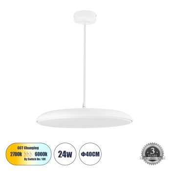 GLOBOSTAR® BARON 61255 Μοντέρνο Κρεμαστό Φωτιστικό Οροφής LED 24W 2880lm 120° AC 220-240V IP20 Ρυθμιζόμενο Λευκό CCT με On/Off 2700K/4500K/6000K - Lumileds SMD Chip - Λευκό Ματ - Μ40 x Π40 x Υ10cm - 3 Χρόνια Εγγύηση GLOBOSTAR® BARON 61255 Μοντέρνο Κρεμαστό Φωτιστικό Οροφής LED 24W 2880lm 120° AC 220-240V IP20 Ρυθμιζόμενο Λευκό CCT με On/Off 2700K/4500K/6000K - Lumileds SMD Chip - Λευκό Ματ - Μ40 x Π40 x Υ10cm - 3 Χρόνια Εγγύηση