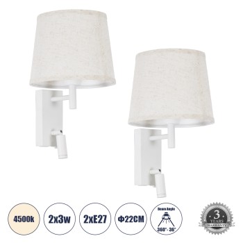 GLOBOSTAR® ROULETTE-R 61380 Μοντέρνο Φωτιστικό Τοίχου - Απλίκα Ξενοδοχείου Reading Light με Φορτιστή USB 3A & Ντουί 1 x E27 LED 3W 360lm 36° & 360° AC 220-240V IP20 Φυσικό Λευκό 4500K - Bridgelux COB Chip & TÜV SÜD Driver - Λευκό Ματ - Μ22 x Π GLOBOSTAR® ROULETTE-R 61380 Μοντέρνο Φωτιστικό Τοίχου - Απλίκα Ξενοδοχείου Reading Light με Φορτιστή USB 3A & Ντουί 1 x E27 LED 3W 360lm 36° & 360° AC 220-240V IP20 Φυσικό Λευκό 4500K - Bridgelux COB Chip & TÜV SÜD Driver - Λευκό Ματ - Μ22 x Π