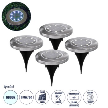GloboStar® 69929 ΣΕΤ 4 Τεμαχίων Αυτόνομα Ηλιακά Φωτιστικά LED SMD 0.80W/Τεμ. 80lm/Τεμ. με Ενσωματωμένη Μπαταρία 600mAh - Φωτοβολταϊκό Πάνελ με Αισθητήρα Ημέρας-Νύχτας Αδιάβροχο IP65 Φανάρι Κήπου Στρογγυλό Ψυχρό Λευκό 6000K Φ12 x Υ13cm GloboStar® 69929 ΣΕΤ 4 Τεμαχίων Αυτόνομα Ηλιακά Φωτιστικά LED SMD 0.80W/Τεμ. 80lm/Τεμ. με Ενσωματωμένη Μπαταρία 600mAh - Φωτοβολταϊκό Πάνελ με Αισθητήρα Ημέρας-Νύχτας Αδιάβροχο IP65 Φανάρι Κήπου Στρογγυλό Ψυχρό Λευκό 6000K Φ12 x Υ13cm