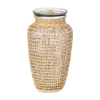 GloboStar® MANDY 35621 Διακοσμητικό Βάζο Γυάλινο Διάφανο με Μπαμπού Φ11.5 x Υ21cm GloboStar® MANDY 35621 Διακοσμητικό Βάζο Γυάλινο Διάφανο με Μπαμπού Φ11.5 x Υ21cm