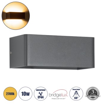 GLOBOSTAR® CIRCOA 60543 Μοντέρνο Φωτιστικό Τοίχου - Απλίκα LED 10W 1080lm 60° AC 220-240V IP44 Θερμό Λευκό 2700K - Bridgelux COB Chip & TÜV SÜD Driver - Γκρι Ανθρακί Ματ - Μ20 x Π8 x Υ10cm - 5 Χρόνια Εγγύηση GLOBOSTAR® CIRCOA 60543 Μοντέρνο Φωτιστικό Τοίχου - Απλίκα LED 10W 1080lm 60° AC 220-240V IP44 Θερμό Λευκό 2700K - Bridgelux COB Chip & TÜV SÜD Driver - Γκρι Ανθρακί Ματ - Μ20 x Π8 x Υ10cm - 5 Χρόνια Εγγύηση