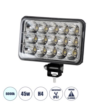 GloboStar® 85420 Vehicle & Forklift Work Lights - Φώτα Εργασίας για Οχήματα Περονοφόρα - Κλάρκ H4 H/L LED 45W DC 9-80V Αδιάβροχο IP67 Ψυχρό Λευκό 6000K Μ20.5 x Π13.5 x Υ6.5cm GloboStar® 85420 Vehicle & Forklift Work Lights - Φώτα Εργασίας για Οχήματα Περονοφόρα - Κλάρκ H4 H/L LED 45W DC 9-80V Αδιάβροχο IP67 Ψυχρό Λευκό 6000K Μ20.5 x Π13.5 x Υ6.5cm