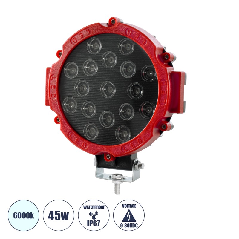 GloboStar® 85422 Vehicle & Forklift Work Lights - Φώτα Εργασίας για Οχήματα Περονοφόρα - Κλάρκ LED 45W DC 9-80V Αδιάβροχο IP67 Μαύρο Κόκκινο Μ20 x Π18 x Υ5cm GloboStar® 85422 Vehicle & Forklift Work Lights - Φώτα Εργασίας για Οχήματα Περονοφόρα - Κλάρκ LED 45W DC 9-80V Αδιάβροχο IP67 Μαύρο Κόκκινο Μ20 x Π18 x Υ5cm