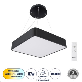 GLOBOSTAR® KAMALA 61206-P Μοντέρνο Κρεμαστό Φωτιστικό Οροφής LED 67W 7370lm 120° AC 220-240V IP20 Ρυθμιζόμενο Λευκό CCT με Χειριστήριο από 2700K έως 6000K Dimmable - Lumileds SMD Chip - Μαύρο Ματ - Μ40 x Π40 x Υ8cm - 3 Χρόνια Εγγύηση GLOBOSTAR® KAMALA 61206-P Μοντέρνο Κρεμαστό Φωτιστικό Οροφής LED 67W 7370lm 120° AC 220-240V IP20 Ρυθμιζόμενο Λευκό CCT με Χειριστήριο από 2700K έως 6000K Dimmable - Lumileds SMD Chip - Μαύρο Ματ - Μ40 x Π40 x Υ8cm - 3 Χρόνια Εγγύηση