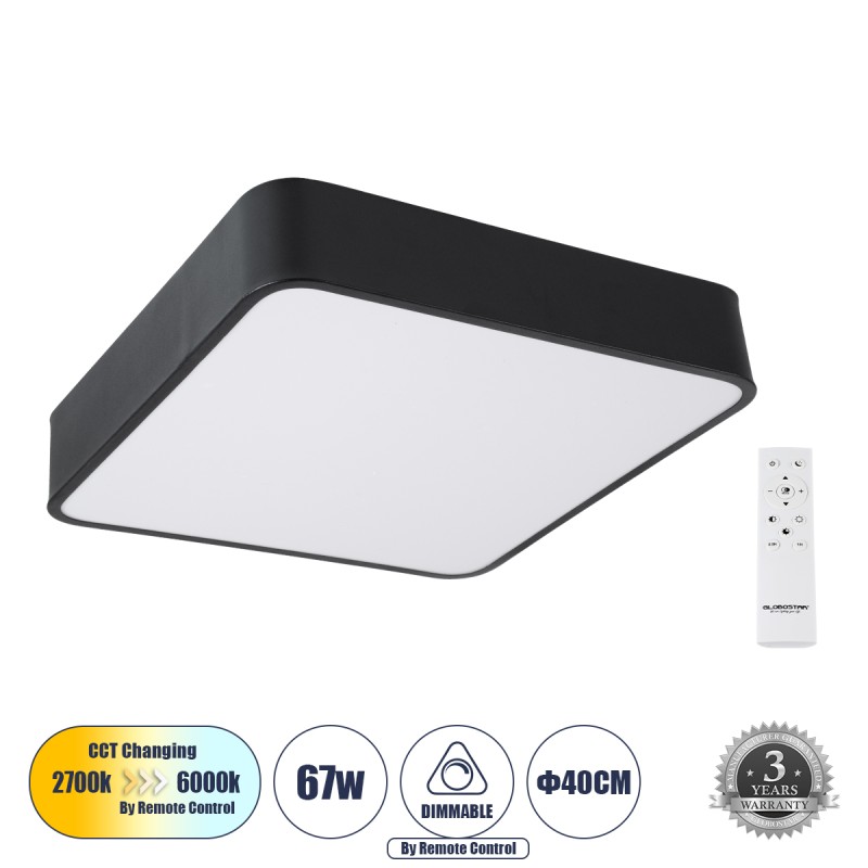 GLOBOSTAR® KAMALA 61206-S Μοντέρνο Φωτιστικό Οροφής LED 67W 7370lm 120° AC 220-240V IP20 Ρυθμιζόμενο Λευκό CCT με Χειριστήριο από 2700K έως 6000K Dimmable - Lumileds SMD Chip - Μαύρο Ματ - Μ40 x Π40 x Υ8cm - 3 Χρόνια Εγγύηση GLOBOSTAR® KAMALA 61206-S Μοντέρνο Φωτιστικό Οροφής LED 67W 7370lm 120° AC 220-240V IP20 Ρυθμιζόμενο Λευκό CCT με Χειριστήριο από 2700K έως 6000K Dimmable - Lumileds SMD Chip - Μαύρο Ματ - Μ40 x Π40 x Υ8cm - 3 Χρόνια Εγγύηση