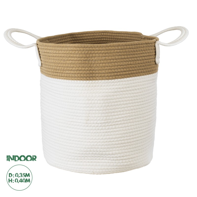 GloboStar® Artificial Garden SAMOTHRAKI 20199 Διακοσμητικό Πλεκτό Καλάθι - Κασπώ Γλάστρα - Flower Pot  Μπεζ με Λευκό Π35cm x Υ40cm GloboStar® Artificial Garden SAMOTHRAKI 20199 Διακοσμητικό Πλεκτό Καλάθι - Κασπώ Γλάστρα - Flower Pot  Μπεζ με Λευκό Π35cm x Υ40cm