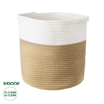 GloboStar® Artificial Garden PALAWAN 20202 Διακοσμητικό Πλεκτό Καλάθι - Κασπώ Γλάστρα - Flower Pot  Μπεζ με Λευκό Π30cm x Υ30cm GloboStar® Artificial Garden PALAWAN 20202 Διακοσμητικό Πλεκτό Καλάθι - Κασπώ Γλάστρα - Flower Pot  Μπεζ με Λευκό Π30cm x Υ30cm