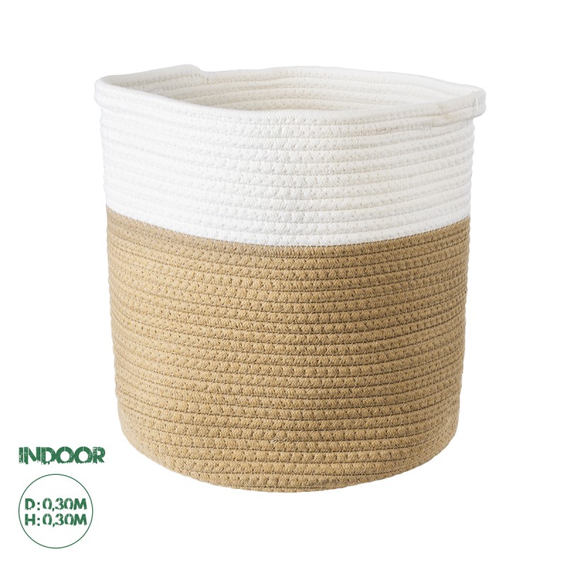 GloboStar® Artificial Garden PALAWAN 20202 Διακοσμητικό Πλεκτό Καλάθι - Κασπώ Γλάστρα - Flower Pot  Μπεζ με Λευκό Π30cm x Υ30cm GloboStar® Artificial Garden PALAWAN 20202 Διακοσμητικό Πλεκτό Καλάθι - Κασπώ Γλάστρα - Flower Pot  Μπεζ με Λευκό Π30cm x Υ30cm