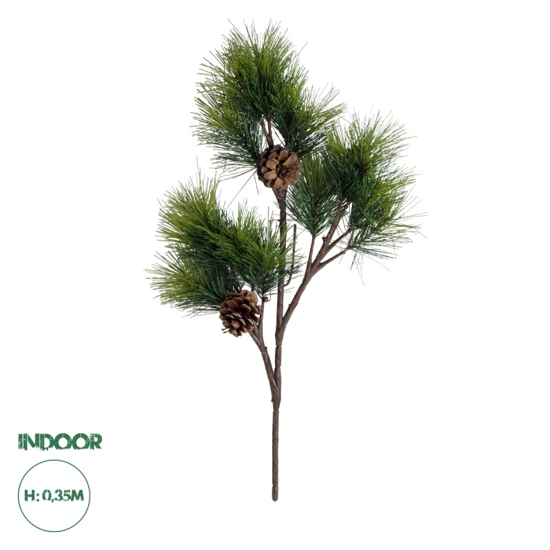 GloboStar® Artificial Garden PINUS MASSONIANA BRANCH 20217 Τεχνητό Διακοσμητικό Κλαδί Πεύκου με Κουκουνάρια Π30 x Υ35cm