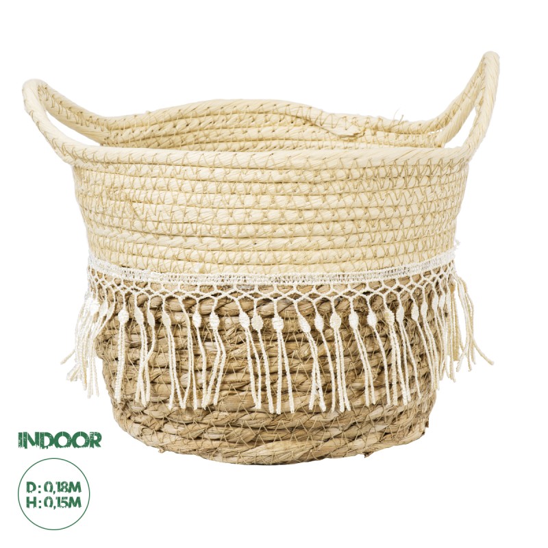 GloboStar® Artificial Garden MYKONOS 20278 Διακοσμητικό Πλεκτό Καλάθι - Κασπώ Γλάστρα - Flower Pot Μπεζ με Μακραμέ Φ18cm x Υ15cm GloboStar® Artificial Garden MYKONOS 20278 Διακοσμητικό Πλεκτό Καλάθι - Κασπώ Γλάστρα - Flower Pot Μπεζ με Μακραμέ Φ18cm x Υ15cm