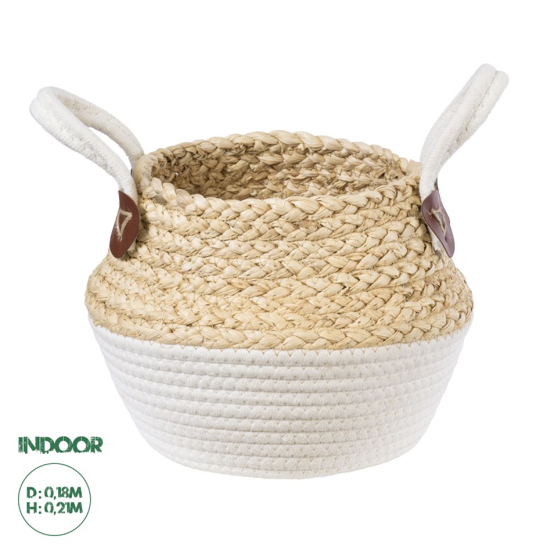 GloboStar® Artificial Garden KIMOLOS 20309 Διακοσμητικό Πλεκτό Καλάθι - Κασπώ Γλάστρα - Flower Pot Μπεζ με Λευκό Φ18cm x Υ21cm GloboStar® Artificial Garden KIMOLOS 20309 Διακοσμητικό Πλεκτό Καλάθι - Κασπώ Γλάστρα - Flower Pot Μπεζ με Λευκό Φ18cm x Υ21cm