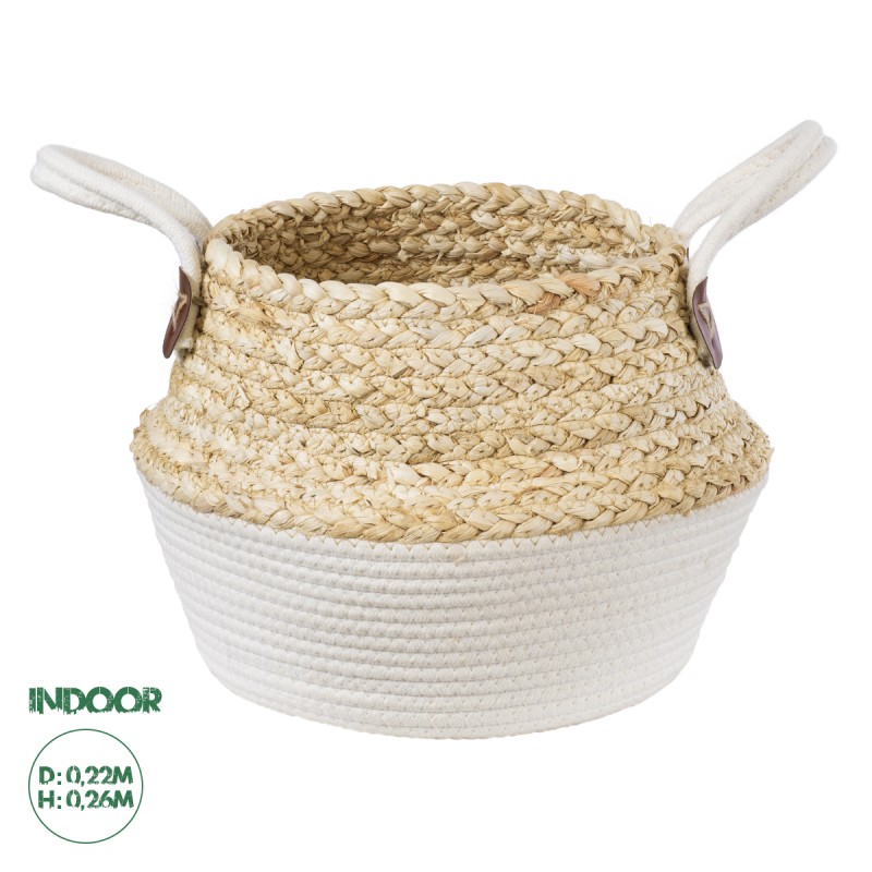 GloboStar® Artificial Garden KIMOLOS 20310 Διακοσμητικό Πλεκτό Καλάθι - Κασπώ Γλάστρα - Flower Pot Μπεζ με Λευκό Φ22cm x Υ26cm GloboStar® Artificial Garden KIMOLOS 20310 Διακοσμητικό Πλεκτό Καλάθι - Κασπώ Γλάστρα - Flower Pot Μπεζ με Λευκό Φ22cm x Υ26cm