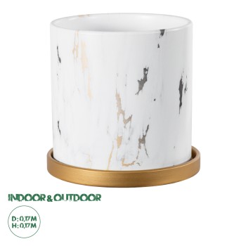 GloboStar® Artificial Garden RODOS 20460 Πήλινο Κεραμικό Κασπώ Γλάστρα - Flower Pot Λευκό με Χρυσό Φ17cm x Υ17cm GloboStar® Artificial Garden RODOS 20460 Πήλινο Κεραμικό Κασπώ Γλάστρα - Flower Pot Λευκό με Χρυσό Φ17cm x Υ17cm