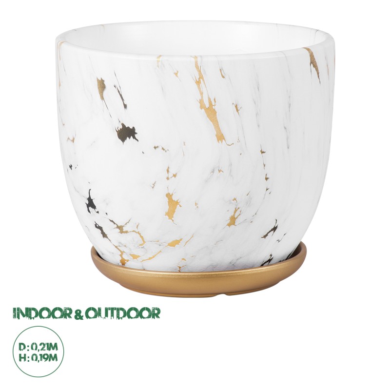 GloboStar® Artificial Garden RODOS 20461 Πήλινο Κεραμικό Κασπώ Γλάστρα - Flower Pot Λευκό με Χρυσό Φ21cm x Υ19cm GloboStar® Artificial Garden RODOS 20461 Πήλινο Κεραμικό Κασπώ Γλάστρα - Flower Pot Λευκό με Χρυσό Φ21cm x Υ19cm