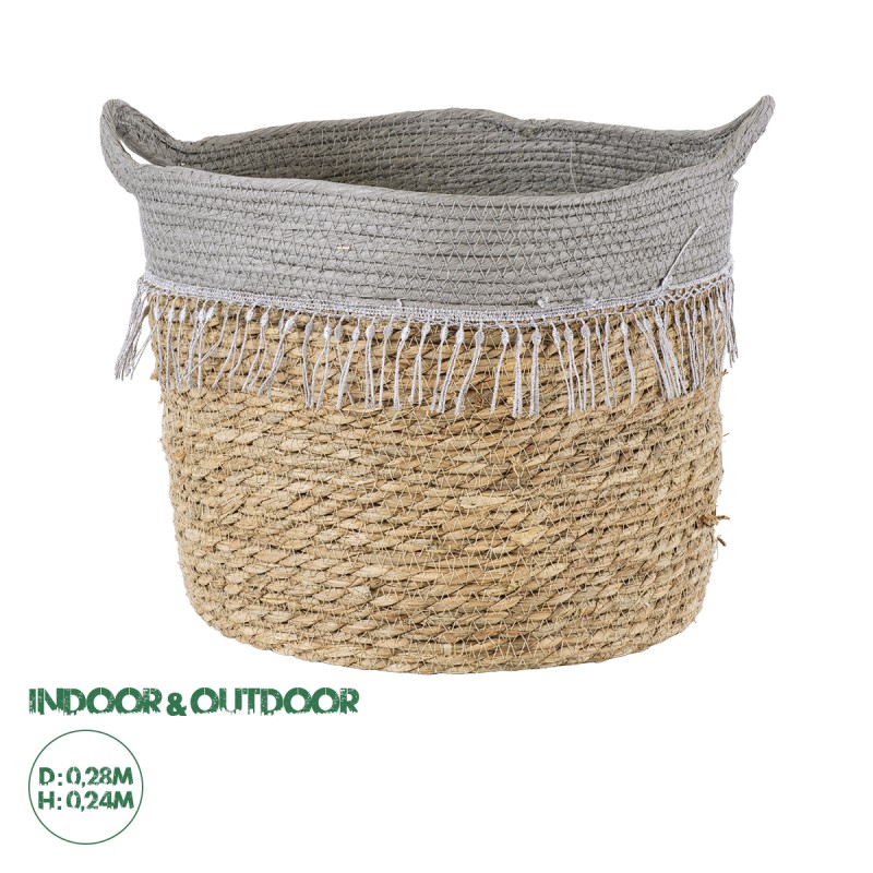 GloboStar® Artificial Garden SYROS 20283 Διακοσμητικό Πλεκτό Καλάθι - Κασπώ Γλάστρα - Flower Pot Μπεζ με Γκρι Φ28cm x Υ24cm GloboStar® Artificial Garden SYROS 20283 Διακοσμητικό Πλεκτό Καλάθι - Κασπώ Γλάστρα - Flower Pot Μπεζ με Γκρι Φ28cm x Υ24cm