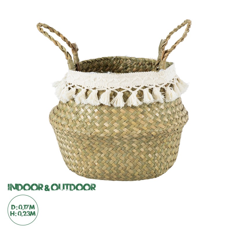 GloboStar® Artificial Garden MILOS 20306 Διακοσμητικό Ψάθινο Καλάθι - Κασπώ Γλάστρα - Flower Pot Μπεζ με Μακραμέ Φ17cm x Υ23cm GloboStar® Artificial Garden MILOS 20306 Διακοσμητικό Ψάθινο Καλάθι - Κασπώ Γλάστρα - Flower Pot Μπεζ με Μακραμέ Φ17cm x Υ23cm