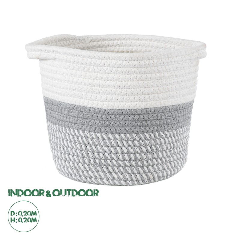 GloboStar® Artificial Garden POSITANO 20318 Διακοσμητικό Πλεκτό Καλάθι - Κασπώ Γλάστρα - Flower Pot Γκρι με Λευκό Φ20cm x Υ20cm GloboStar® Artificial Garden POSITANO 20318 Διακοσμητικό Πλεκτό Καλάθι - Κασπώ Γλάστρα - Flower Pot Γκρι με Λευκό Φ20cm x Υ20cm