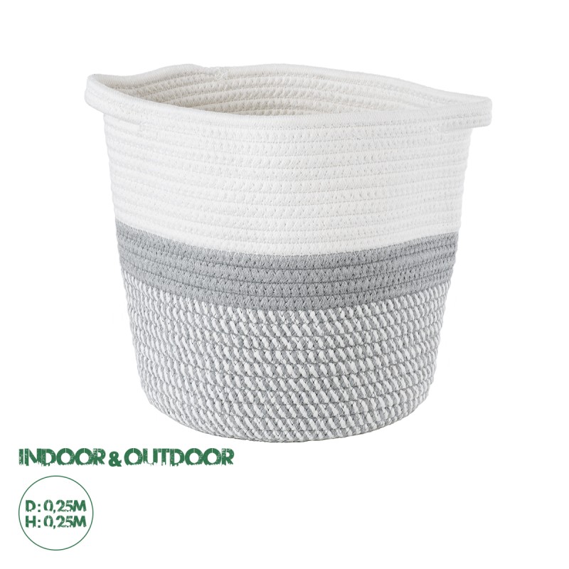 GloboStar® Artificial Garden POSITANO 20319 Διακοσμητικό Πλεκτό Καλάθι - Κασπώ Γλάστρα - Flower Pot Γκρι με Λευκό Φ25cm x Υ25cm GloboStar® Artificial Garden POSITANO 20319 Διακοσμητικό Πλεκτό Καλάθι - Κασπώ Γλάστρα - Flower Pot Γκρι με Λευκό Φ25cm x Υ25cm
