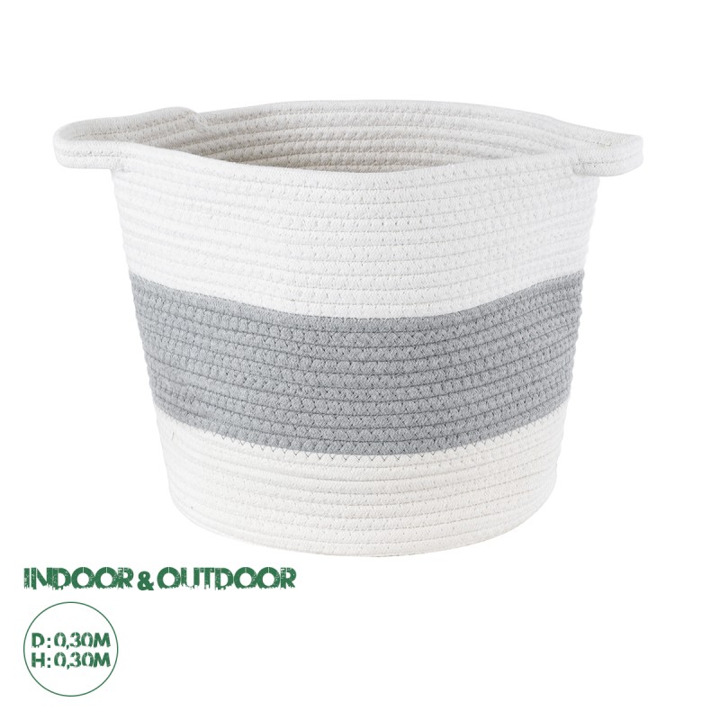 GloboStar® Artificial Garden KEFALONIA 20320 Διακοσμητικό Πλεκτό Καλάθι - Κασπώ Γλάστρα - Flower Pot Γκρι με Λευκό Φ30cm x Υ30cm GloboStar® Artificial Garden KEFALONIA 20320 Διακοσμητικό Πλεκτό Καλάθι - Κασπώ Γλάστρα - Flower Pot Γκρι με Λευκό Φ30cm x Υ30cm