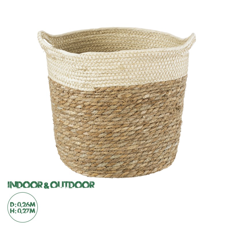 GloboStar® Artificial Garden KALYMNOS 20330 Διακοσμητικό Πλεκτό Καλάθι - Κασπώ Γλάστρα - Flower Pot Μπεζ με Καφέ Φ26cm x Υ27cm GloboStar® Artificial Garden KALYMNOS 20330 Διακοσμητικό Πλεκτό Καλάθι - Κασπώ Γλάστρα - Flower Pot Μπεζ με Καφέ Φ26cm x Υ27cm
