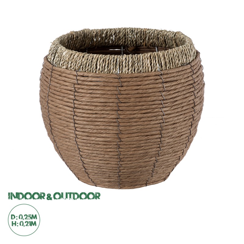 GloboStar® Artificial Garden AMORGOS 20337 Διακοσμητικό Πλεκτό Καλάθι - Κασπώ Γλάστρα - Flower Pot Μπεζ με Καφέ Φ25cm x Υ21cm GloboStar® Artificial Garden AMORGOS 20337 Διακοσμητικό Πλεκτό Καλάθι - Κασπώ Γλάστρα - Flower Pot Μπεζ με Καφέ Φ25cm x Υ21cm