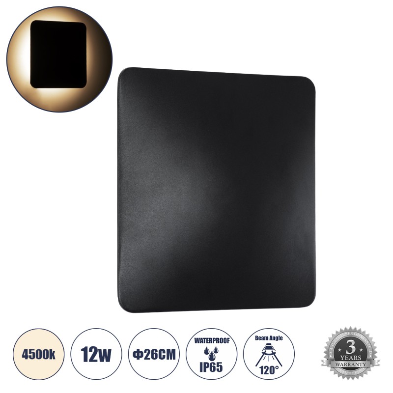 GLOBOSTAR® HELIO-S 60497 Μοντέρνο Φωτιστικό Τοίχου - Απλίκα LED 12W 1440lm 120° AC 220-240V Αδιάβροχο IP65 Φυσικό Λευκό 4500K - Lumileds SMD Chip & TÜV SÜD Driver - Μαύρο Ματ - Μ26 x Π5 x Υ26cm - 5 Χρόνια Εγγύηση GLOBOSTAR® HELIO-S 60497 Μοντέρνο Φωτιστικό Τοίχου - Απλίκα LED 12W 1440lm 120° AC 220-240V Αδιάβροχο IP65 Φυσικό Λευκό 4500K - Lumileds SMD Chip & TÜV SÜD Driver - Μαύρο Ματ - Μ26 x Π5 x Υ26cm - 5 Χρόνια Εγγύηση