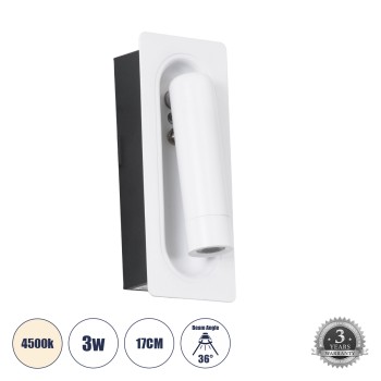 GLOBOSTAR® MANHATTAN 61098 Μοντέρνο Φωτιστικό Τοίχου - Απλίκα Ξενοδοχείου Reading Light LED 3W 405lm 36° AC 220-240V IP20 Φυσικό Λευκό 4500K - Bridgelux COB Chip & TÜV SÜD Driver - Λευκό - Μ7 x Π7 x Υ17cm - 3 Χρόνια Εγγύηση GLOBOSTAR® MANHATTAN 61098 Μοντέρνο Φωτιστικό Τοίχου - Απλίκα Ξενοδοχείου Reading Light LED 3W 405lm 36° AC 220-240V IP20 Φυσικό Λευκό 4500K - Bridgelux COB Chip & TÜV SÜD Driver - Λευκό - Μ7 x Π7 x Υ17cm - 3 Χρόνια Εγγύηση