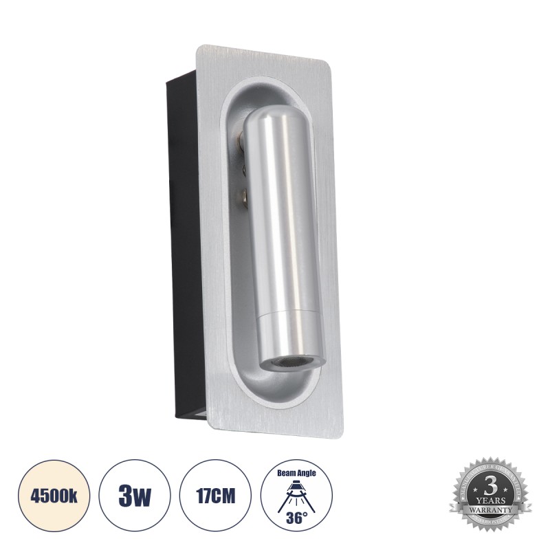 GLOBOSTAR® MANHATTAN 61099 Μοντέρνο Φωτιστικό Τοίχου - Απλίκα Ξενοδοχείου Reading Light LED 3W 405lm 36° AC 220-240V IP20 Φυσικό Λευκό 4500K - Bridgelux COB Chip & TÜV SÜD Driver - Νίκελ Βούρτσας - Μ7 x Π7 x Υ17cm - 3 Χρόνια Εγγύηση GLOBOSTAR® MANHATTAN 61099 Μοντέρνο Φωτιστικό Τοίχου - Απλίκα Ξενοδοχείου Reading Light LED 3W 405lm 36° AC 220-240V IP20 Φυσικό Λευκό 4500K - Bridgelux COB Chip & TÜV SÜD Driver - Νίκελ Βούρτσας - Μ7 x Π7 x Υ17cm - 3 Χρόνια Εγγύηση
