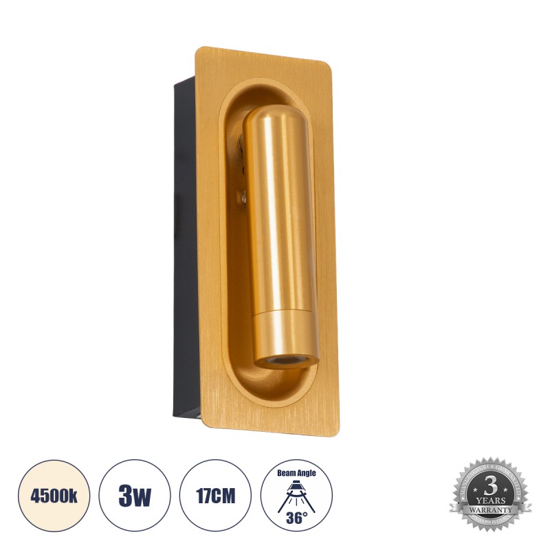 GLOBOSTAR® MANHATTAN 61100 Μοντέρνο Φωτιστικό Τοίχου - Απλίκα Ξενοδοχείου Reading Light LED 3W 405lm 36° AC 220-240V IP20 Φυσικό Λευκό 4500K - Bridgelux COB Chip & TÜV SÜD Driver - Χρυσό Βούρτσας - Μ7 x Π7 x Υ17cm - 3 Χρόνια Εγγύηση GLOBOSTAR® MANHATTAN 61100 Μοντέρνο Φωτιστικό Τοίχου - Απλίκα Ξενοδοχείου Reading Light LED 3W 405lm 36° AC 220-240V IP20 Φυσικό Λευκό 4500K - Bridgelux COB Chip & TÜV SÜD Driver - Χρυσό Βούρτσας - Μ7 x Π7 x Υ17cm - 3 Χρόνια Εγγύηση
