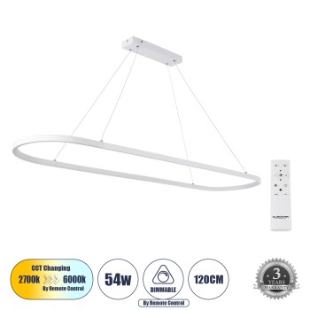 GLOBOSTAR® BOLIVAR 61272 Μοντέρνο Κρεμαστό Φωτιστικό Οροφής LED 54W 6210lm 360° AC 220-240V IP20 Ρυθμιζόμενο Λευκό CCT με Χειριστήριο από 2700K έως 6000K Dimmable - Lumileds SMD Chip - Λευκό Ματ - Μ120 x Π30 x Υ2cm - 3 Χρόνια Εγγύηση GLOBOSTAR® BOLIVAR 61272 Μοντέρνο Κρεμαστό Φωτιστικό Οροφής LED 54W 6210lm 360° AC 220-240V IP20 Ρυθμιζόμενο Λευκό CCT με Χειριστήριο από 2700K έως 6000K Dimmable - Lumileds SMD Chip - Λευκό Ματ - Μ120 x Π30 x Υ2cm - 3 Χρόνια Εγγύηση