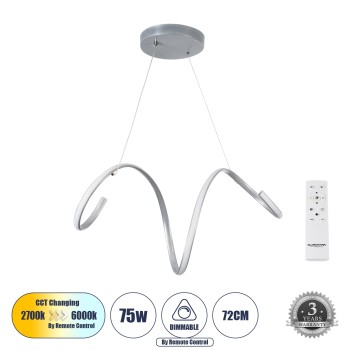 GLOBOSTAR® SPIRALE 61285 Μοντέρνο Κρεμαστό Φωτιστικό Οροφής LED 75W 8400lm 300° AC 220-240V IP20 Ρυθμιζόμενο Λευκό CCT με Χειριστήριο από 2700K έως 6000K Dimmable - Lumileds SMD Chip - Νίκελ Βούρτσας - Μ72 x Π25 x Υ30cm - 3 Χρόνια Εγγύηση GLOBOSTAR® SPIRALE 61285 Μοντέρνο Κρεμαστό Φωτιστικό Οροφής LED 75W 8400lm 300° AC 220-240V IP20 Ρυθμιζόμενο Λευκό CCT με Χειριστήριο από 2700K έως 6000K Dimmable - Lumileds SMD Chip - Νίκελ Βούρτσας - Μ72 x Π25 x Υ30cm - 3 Χρόνια Εγγύηση