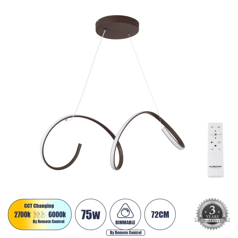GLOBOSTAR® SPIRALE 61287 Μοντέρνο Κρεμαστό Φωτιστικό Οροφής LED 75W 8400lm 300° AC 220-240V IP20 Ρυθμιζόμενο Λευκό CCT με Χειριστήριο από 2700K έως 6000K Dimmable - Lumileds SMD Chip - Καφέ Ματ - Μ72 x Π25 x Υ30cm - 3 Χρόνια Εγγύηση GLOBOSTAR® SPIRALE 61287 Μοντέρνο Κρεμαστό Φωτιστικό Οροφής LED 75W 8400lm 300° AC 220-240V IP20 Ρυθμιζόμενο Λευκό CCT με Χειριστήριο από 2700K έως 6000K Dimmable - Lumileds SMD Chip - Καφέ Ματ - Μ72 x Π25 x Υ30cm - 3 Χρόνια Εγγύηση