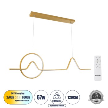 GLOBOSTAR® WINDY 61293 Μοντέρνο Κρεμαστό Φωτιστικό Οροφής LED 67W 7504lm 300° AC 220-240V IP20 Ρυθμιζόμενο Λευκό CCT με Χειριστήριο από 2700K έως 6000K Dimmable - Lumileds SMD Chip - Χρυσό Βούρτσας - Μ120 x Π4 x Υ30cm - 3 Χρόνια Εγγύηση GLOBOSTAR® WINDY 61293 Μοντέρνο Κρεμαστό Φωτιστικό Οροφής LED 67W 7504lm 300° AC 220-240V IP20 Ρυθμιζόμενο Λευκό CCT με Χειριστήριο από 2700K έως 6000K Dimmable - Lumileds SMD Chip - Χρυσό Βούρτσας - Μ120 x Π4 x Υ30cm - 3 Χρόνια Εγγύηση