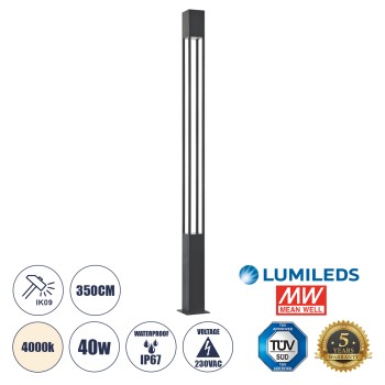 GLOBOSTAR® MONTERREY 61512 Φωτιστικό Urban Πλατείας/Πάρκου LED 40W 5440lm 60° AC 220-240V Αδιάβροχο IP65 Φυσικό Λευκό 5000K - Lumileds SMD Chip & Mean Well TÜV Driver - Γκρι Ανθρακί Ματ - Μ20 x Π20 x Υ350cm - 5 Χρόνια Εγγύηση GLOBOSTAR® MONTERREY 61512 Φωτιστικό Urban Πλατείας/Πάρκου LED 40W 5440lm 60° AC 220-240V Αδιάβροχο IP65 Φυσικό Λευκό 5000K - Lumileds SMD Chip & Mean Well TÜV Driver - Γκρι Ανθρακί Ματ - Μ20 x Π20 x Υ350cm - 5 Χρόνια Εγγύηση