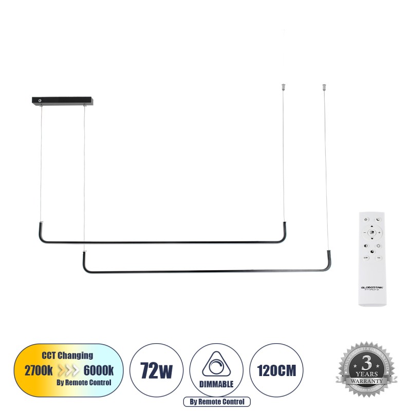 GLOBOSTAR® LINARIA DUO 60924 Μοντέρνο Κρεμαστό Φωτιστικό Οροφής LED 72W 8300lm 200° AC 220-240V IP20 Ρυθμιζόμενο Λευκό CCT με Χειριστήριο από 2700K έως 6000K Dimmable - Lumileds SMD Chip - Μαύρο Ματ - Μ220 x Π4 x Υ25cm - 3 Χρόνια Εγγύηση GLOBOSTAR® LINARIA DUO 60924 Μοντέρνο Κρεμαστό Φωτιστικό Οροφής LED 72W 8300lm 200° AC 220-240V IP20 Ρυθμιζόμενο Λευκό CCT με Χειριστήριο από 2700K έως 6000K Dimmable - Lumileds SMD Chip - Μαύρο Ματ - Μ220 x Π4 x Υ25cm - 3 Χρόνια Εγγύηση