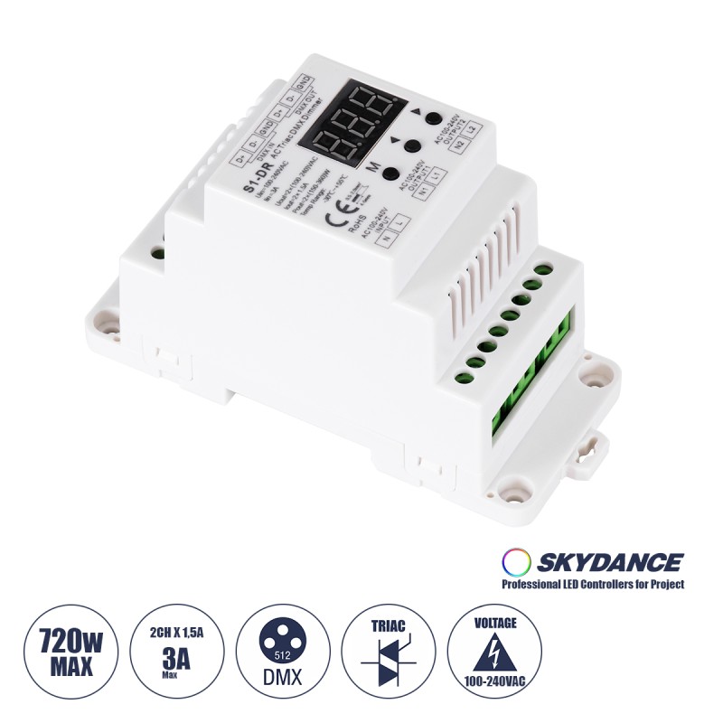GLOBOSTAR® SKYDANCE-S1-DR 70670 AC Trailing Edge DMX Dimmer Ράγας με 2 x 1.5A 360W Κανάλια AC 220-240V 3A 720W Max IP20 - DMX512 & RDM - Μ11.5 x Π5 x Υ6.5cm - 5 Χρόνια Εγγύηση GLOBOSTAR® SKYDANCE-S1-DR 70670 AC Trailing Edge DMX Dimmer Ράγας με 2 x 1.5A 360W Κανάλια AC 220-240V 3A 720W Max IP20 - DMX512 & RDM - Μ11.5 x Π5 x Υ6.5cm - 5 Χρόνια Εγγύηση