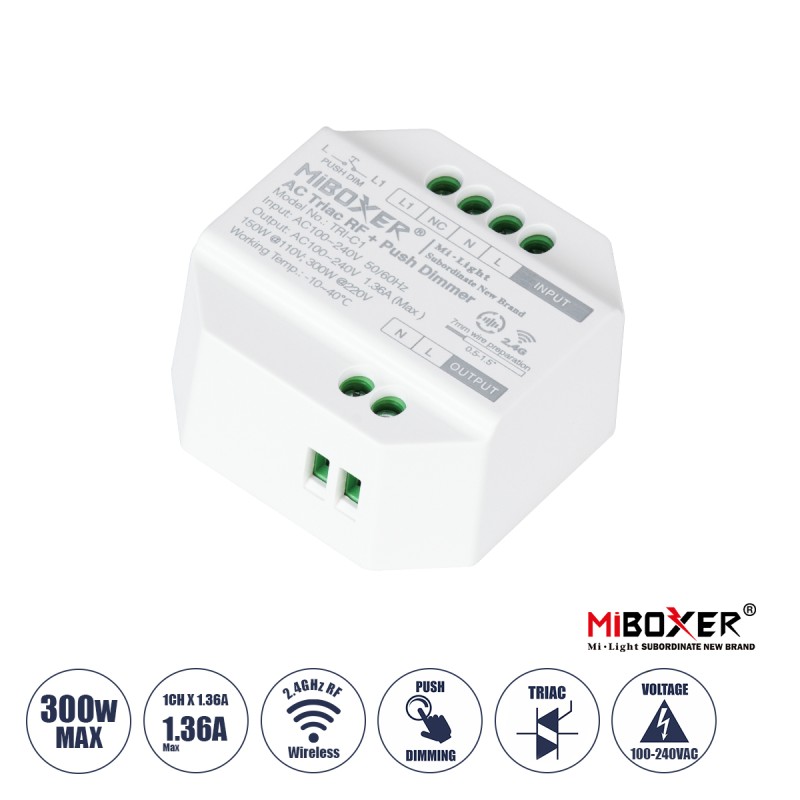 GLOBOSTAR® MiBOXER-TRI-C1 71432 AC Triac RF 2.4Ghz & Push Dimmer με 1 x 1.36A 300W Κανάλι AC 220-240V 1.36A 300W Max IP20 - RF 2.4Ghz & Push Dimming - Μ5 x Π5 x Υ2.3cm - 5 Χρόνια Εγγύηση GLOBOSTAR® MiBOXER-TRI-C1 71432 AC Triac RF 2.4Ghz & Push Dimmer με 1 x 1.36A 300W Κανάλι AC 220-240V 1.36A 300W Max IP20 - RF 2.4Ghz & Push Dimming - Μ5 x Π5 x Υ2.3cm - 5 Χρόνια Εγγύηση