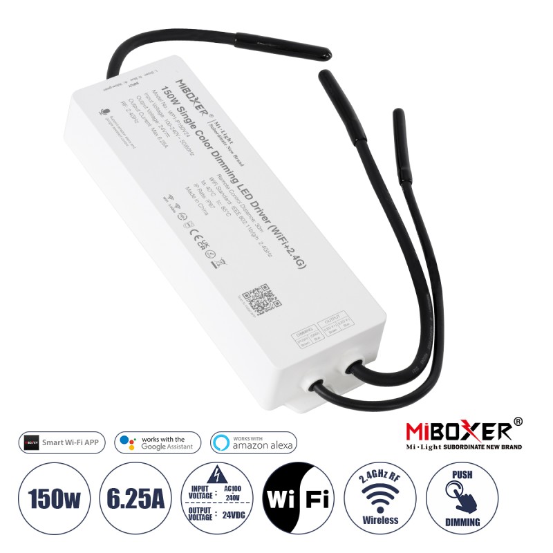 GloboStar® 71438 WP1-P150V24 Mi-BOXER DC Smart Wifi & RF 2.4Ghz & Push Dimming Power Supply Τροφοδοτικό SELV & Controller / Dimmer All in One AC100-240V σε DC 24V 1 x 6.25A 150W - Max 6.25A 150W - Αδιάβροχο IP67 Μ22.5 x Π7 x Υ3.5cm - 3 Years W GloboStar® 71438 WP1-P150V24 Mi-BOXER DC Smart Wifi & RF 2.4Ghz & Push Dimming Power Supply Τροφοδοτικό SELV & Controller / Dimmer All in One AC100-240V σε DC 24V 1 x 6.25A 150W - Max 6.25A 150W - Αδιάβροχο IP67 Μ22.5 x Π7 x Υ3.5cm - 3 Years W