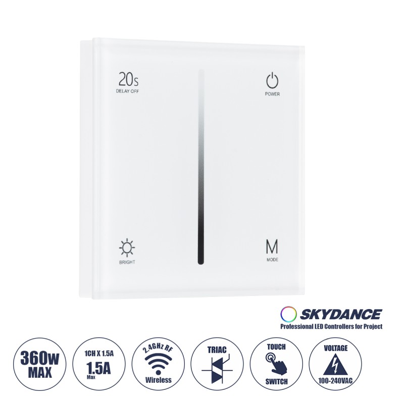 GloboStar® 71452 S1-T SKYDANCE AC Smart RF 2.4Ghz & Αφής - Touch Triac Dimming AC100-240V σε AC100-240V 1 x 1.5A 360W - Max 1.5A 360W - IP20 - Λευκό Σώμα - Μ8.5 x Π8.5 x Υ3.2cm - 5 Years Warranty GloboStar® 71452 S1-T SKYDANCE AC Smart RF 2.4Ghz & Αφής - Touch Triac Dimming AC100-240V σε AC100-240V 1 x 1.5A 360W - Max 1.5A 360W - IP20 - Λευκό Σώμα - Μ8.5 x Π8.5 x Υ3.2cm - 5 Years Warranty