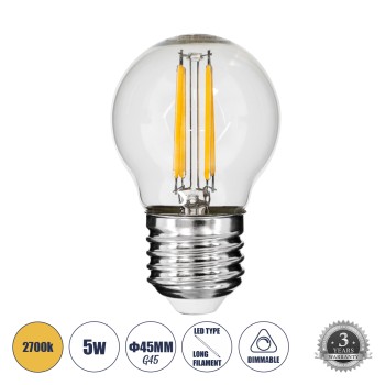 GLOBOSTAR® SPHERE 99005 Λάμπα E27 G45 LED 5W 500lm 360° AC 220-240V IP20 Θερμό Λευκό 2700K Dimmable - Long Filament Chip - Διάφανο - Μ4.5 x Π4.5 x Υ7.5cm - 3 Χρόνια Εγγύηση GLOBOSTAR® SPHERE 99005 Λάμπα E27 G45 LED 5W 500lm 360° AC 220-240V IP20 Θερμό Λευκό 2700K Dimmable - Long Filament Chip - Διάφανο - Μ4.5 x Π4.5 x Υ7.5cm - 3 Χρόνια Εγγύηση
