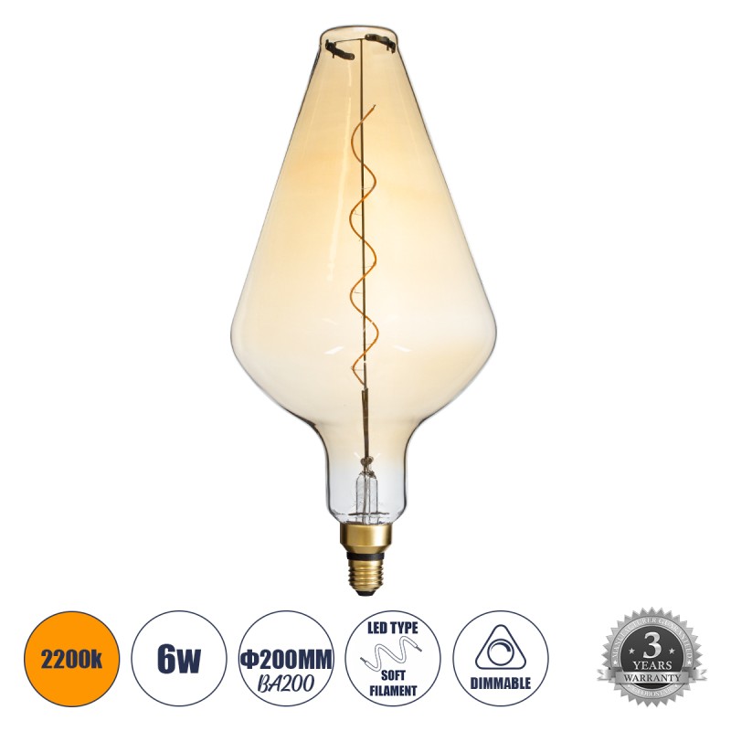 GLOBOSTAR® ROCKET 99022 Λάμπα E27 BA200 LED 6W 420lm 360° AC 220-240V IP20 Ultra Θερμό Λευκό 2200K Dimmable - Soft S Spiral Filament Chip - Μελί - Μ20 x Π20 x Υ41.5cm - 3 Χρόνια Εγγύηση GLOBOSTAR® ROCKET 99022 Λάμπα E27 BA200 LED 6W 420lm 360° AC 220-240V IP20 Ultra Θερμό Λευκό 2200K Dimmable - Soft S Spiral Filament Chip - Μελί - Μ20 x Π20 x Υ41.5cm - 3 Χρόνια Εγγύηση