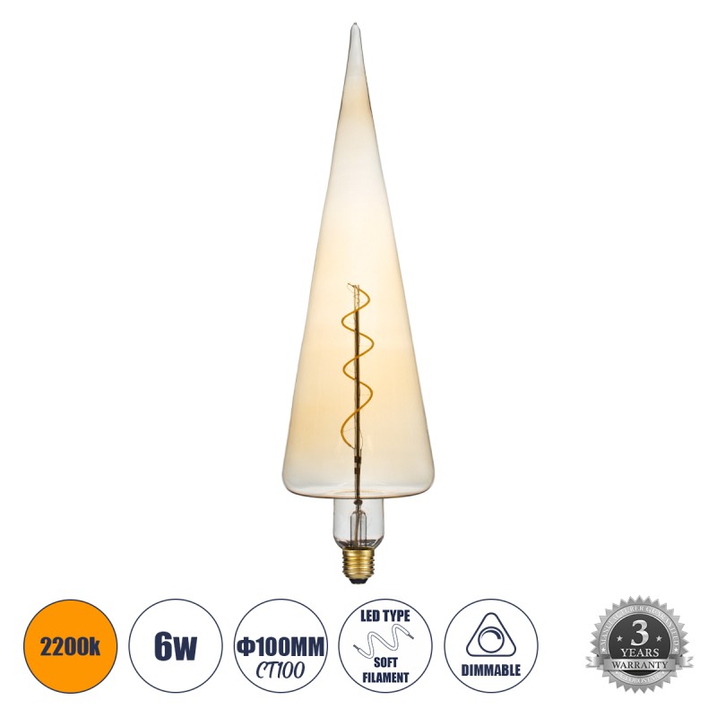 GLOBOSTAR® SPEAR 99023 Λάμπα E27 CT100 LED 6W 420lm 360° AC 220-240V IP20 Ultra Θερμό Λευκό 2200K Dimmable - Soft S Spiral Filament Chip - Μελί - Μ10 x Π10 x Υ28cm - 3 Χρόνια Εγγύηση GLOBOSTAR® SPEAR 99023 Λάμπα E27 CT100 LED 6W 420lm 360° AC 220-240V IP20 Ultra Θερμό Λευκό 2200K Dimmable - Soft S Spiral Filament Chip - Μελί - Μ10 x Π10 x Υ28cm - 3 Χρόνια Εγγύηση