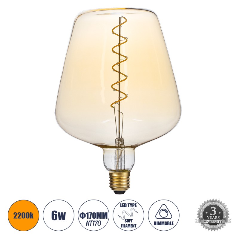 GLOBOSTAR® BRANDY 99025 Λάμπα E27 NT170 LED 6W 420lm 360° AC 220-240V IP20 Ultra Θερμό Λευκό 2200K Dimmable - Soft S Spiral Filament Chip - Μελί - Μ17 x Π17 x Υ23cm - 3 Χρόνια Εγγύηση GLOBOSTAR® BRANDY 99025 Λάμπα E27 NT170 LED 6W 420lm 360° AC 220-240V IP20 Ultra Θερμό Λευκό 2200K Dimmable - Soft S Spiral Filament Chip - Μελί - Μ17 x Π17 x Υ23cm - 3 Χρόνια Εγγύηση