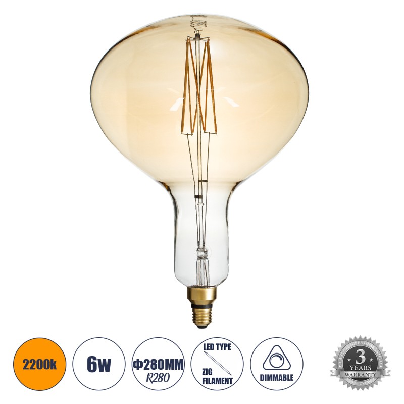 GLOBOSTAR® BUTTERNUT 99027 Λάμπα E27 R280 LED 6W 420lm 360° AC 220-240V IP20 Ultra Θερμό Λευκό 2200K Dimmable - Zig Long Filament Chip - Μελί - Μ28 x Π28 x Υ41cm - 3 Χρόνια Εγγύηση GLOBOSTAR® BUTTERNUT 99027 Λάμπα E27 R280 LED 6W 420lm 360° AC 220-240V IP20 Ultra Θερμό Λευκό 2200K Dimmable - Zig Long Filament Chip - Μελί - Μ28 x Π28 x Υ41cm - 3 Χρόνια Εγγύηση