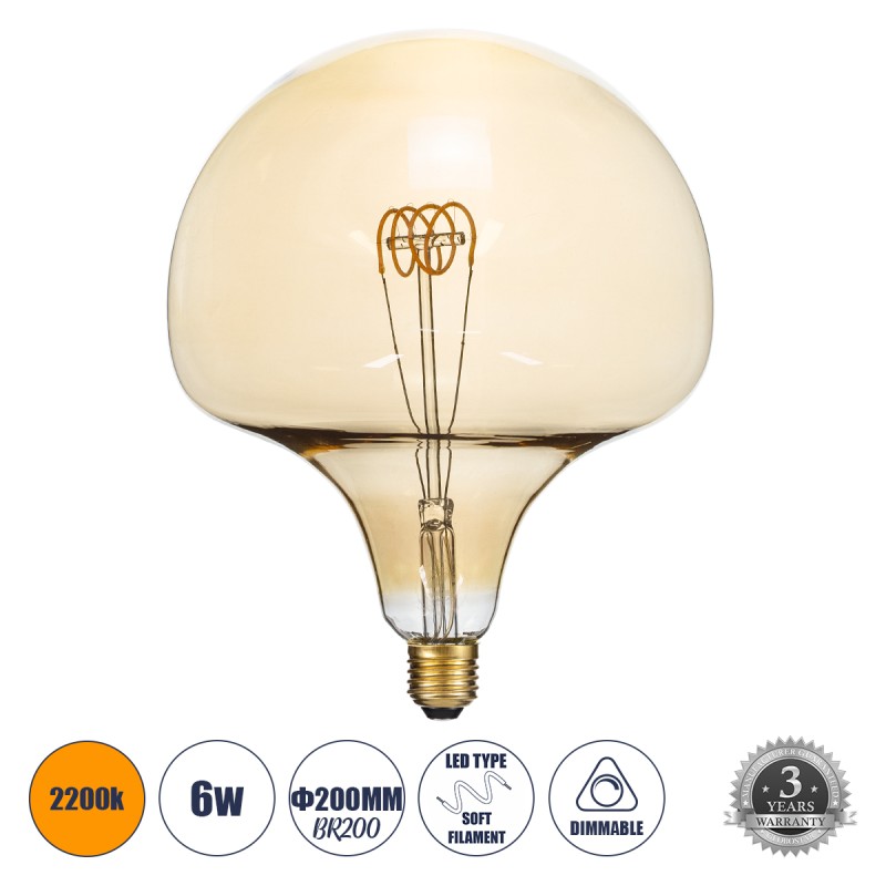GLOBOSTAR® MAROON 99028 Λάμπα E27 BR200 LED 6W 420lm 360° AC 220-240V IP20 Ultra Θερμό Λευκό 2200K Dimmable - Soft T Spiral Filament Chip - Μελί - Μ20 x Π20 x Υ25.5cm - 3 Χρόνια Εγγύηση GLOBOSTAR® MAROON 99028 Λάμπα E27 BR200 LED 6W 420lm 360° AC 220-240V IP20 Ultra Θερμό Λευκό 2200K Dimmable - Soft T Spiral Filament Chip - Μελί - Μ20 x Π20 x Υ25.5cm - 3 Χρόνια Εγγύηση