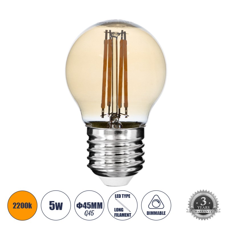 GLOBOSTAR® SPHERE 99035 Λάμπα E27 G45 LED 5W 450lm 360° AC 220-240V IP20 Ultra Θερμό Λευκό 2200K Dimmable - Long Filament Chip - Μελί - Μ4.5 x Π4.5 x Υ7.5cm - 3 Χρόνια Εγγύηση GLOBOSTAR® SPHERE 99035 Λάμπα E27 G45 LED 5W 450lm 360° AC 220-240V IP20 Ultra Θερμό Λευκό 2200K Dimmable - Long Filament Chip - Μελί - Μ4.5 x Π4.5 x Υ7.5cm - 3 Χρόνια Εγγύηση