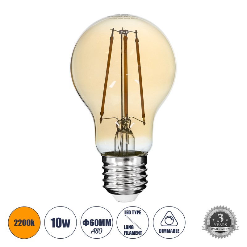 GLOBOSTAR® GLOBE 99038 Λάμπα E27 A60 LED 10W 900lm 360° AC 220-240V IP20 Ultra Θερμό Λευκό 2200K Dimmable - Long Filament Chip - Μελί - Μ6 x Π6 x Υ10.5cm - 3 Χρόνια Εγγύηση GLOBOSTAR® GLOBE 99038 Λάμπα E27 A60 LED 10W 900lm 360° AC 220-240V IP20 Ultra Θερμό Λευκό 2200K Dimmable - Long Filament Chip - Μελί - Μ6 x Π6 x Υ10.5cm - 3 Χρόνια Εγγύηση