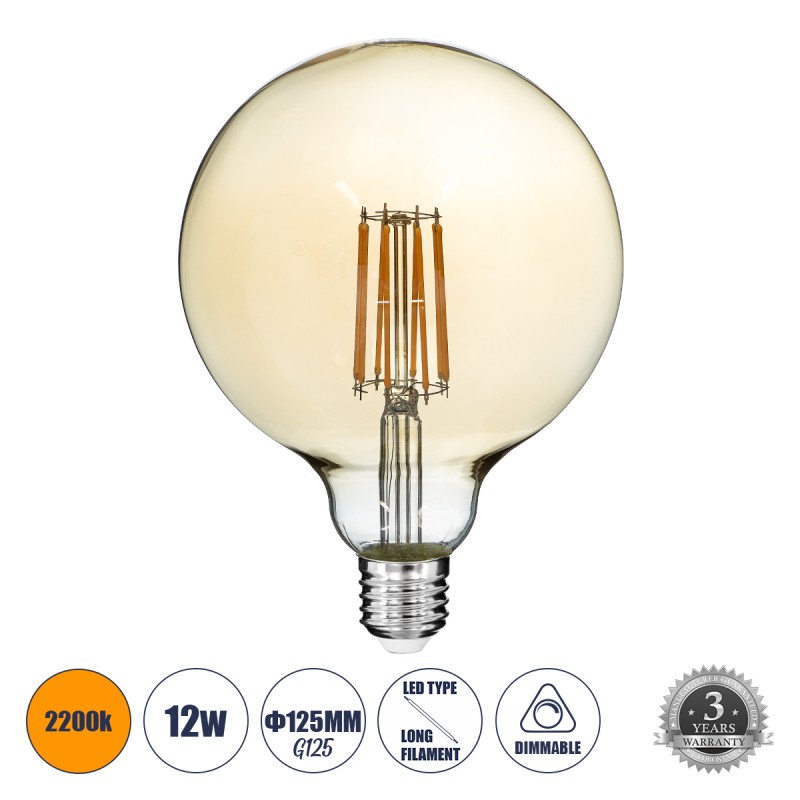 GLOBOSTAR® BUBBLE 99044 Λάμπα E27 G125 LED 12W 1080lm 360° AC 220-240V IP20 Ultra Θερμό Λευκό 2200K Dimmable - Long Filament Chip - Μελί - Μ12.5 x Π12.5 x Υ18cm - 3 Χρόνια Εγγύηση GLOBOSTAR® BUBBLE 99044 Λάμπα E27 G125 LED 12W 1080lm 360° AC 220-240V IP20 Ultra Θερμό Λευκό 2200K Dimmable - Long Filament Chip - Μελί - Μ12.5 x Π12.5 x Υ18cm - 3 Χρόνια Εγγύηση