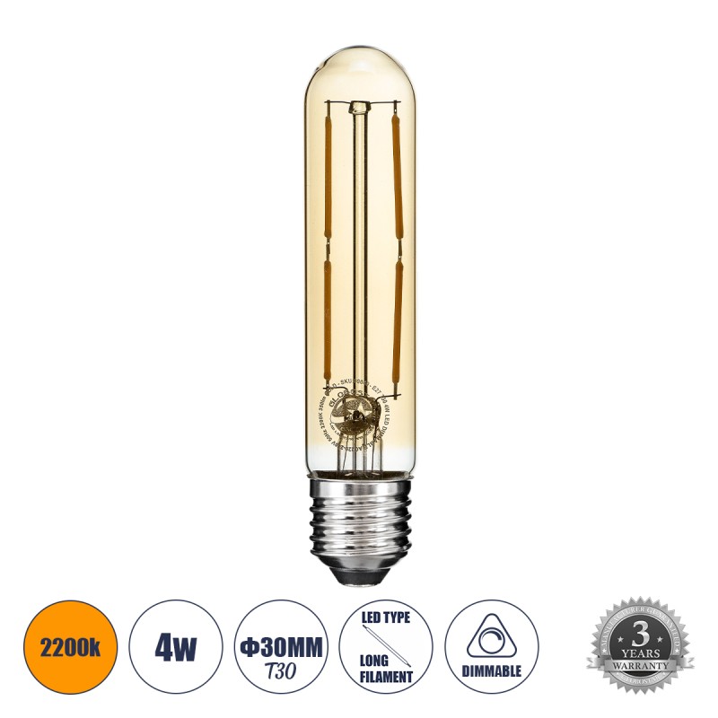GLOBOSTAR® TUBIS 99049 Λάμπα Σωλήνας E27 T30 LED 4W 350lm 360° AC 220-240V IP20 Ultra Θερμό Λευκό 2200K Dimmable - Long Filament Chip - Μελί - Μ3 x Π3 x Υ13.5cm - 3 Χρόνια Εγγύηση GLOBOSTAR® TUBIS 99049 Λάμπα Σωλήνας E27 T30 LED 4W 350lm 360° AC 220-240V IP20 Ultra Θερμό Λευκό 2200K Dimmable - Long Filament Chip - Μελί - Μ3 x Π3 x Υ13.5cm - 3 Χρόνια Εγγύηση